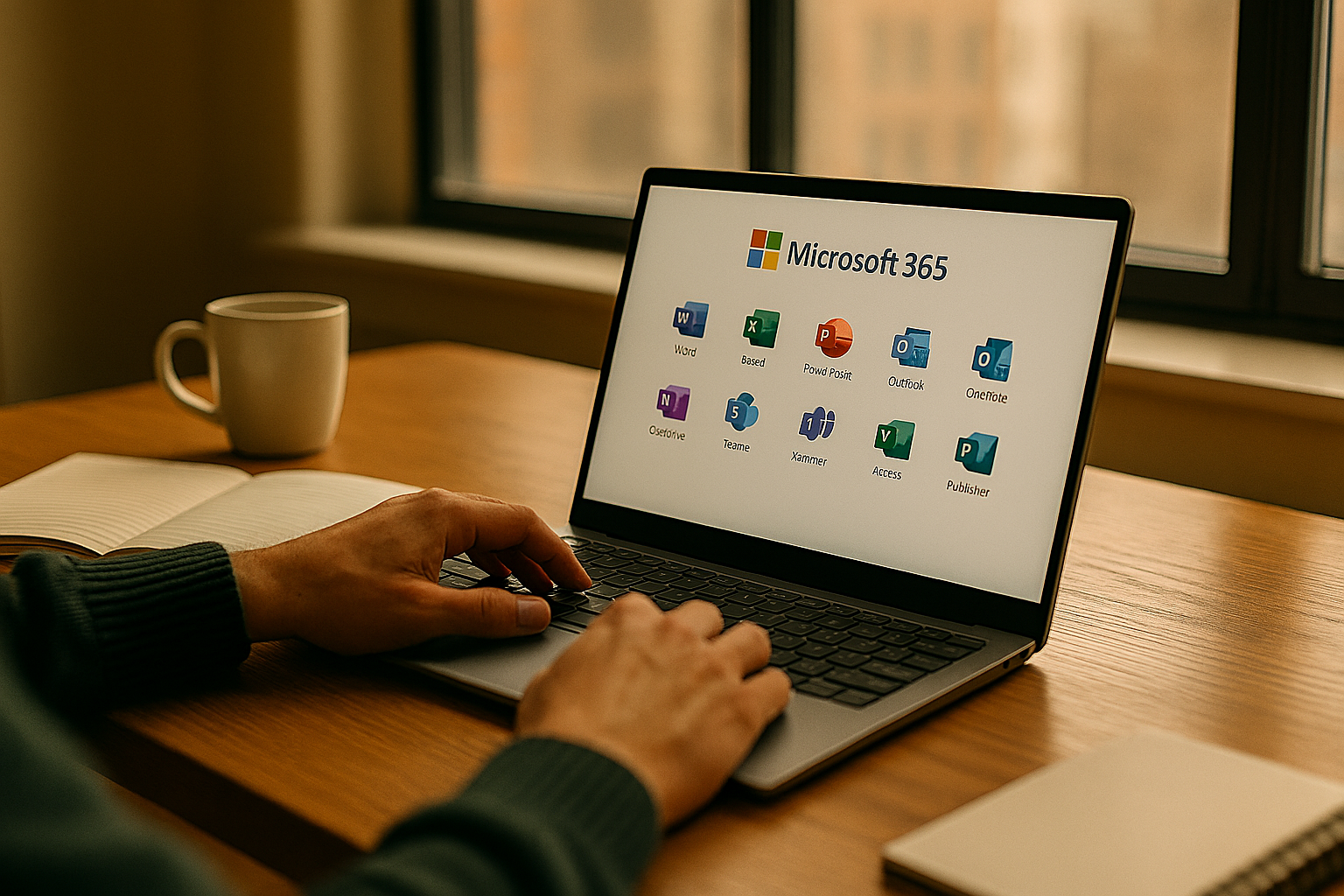 Business Owner with hands on Laptop looking at Microosoft 365